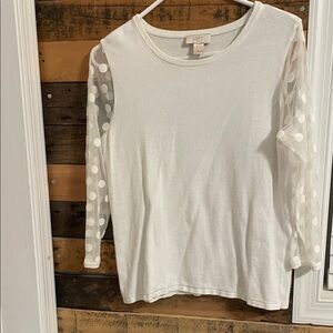 LOFT Women's white Crewneck Sweater with sheer sleeves